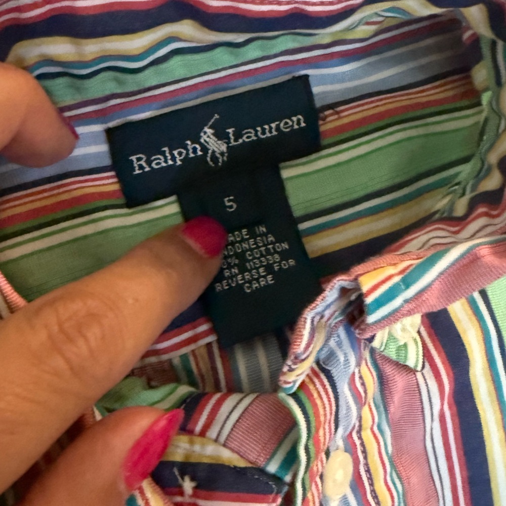 S24 Ralph Lauren Boys Size 5 Multicolor Striped Shirt - Picture 3 of 4